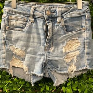 American Eagle Outfitters Blue Distressed Jean Shorts Size 2